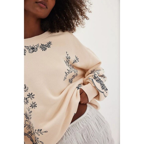 Free People Jo Pullover Sweatshirt Top Floral Graphic Print Long Sleeve L 283684 - Picture 1 of 8